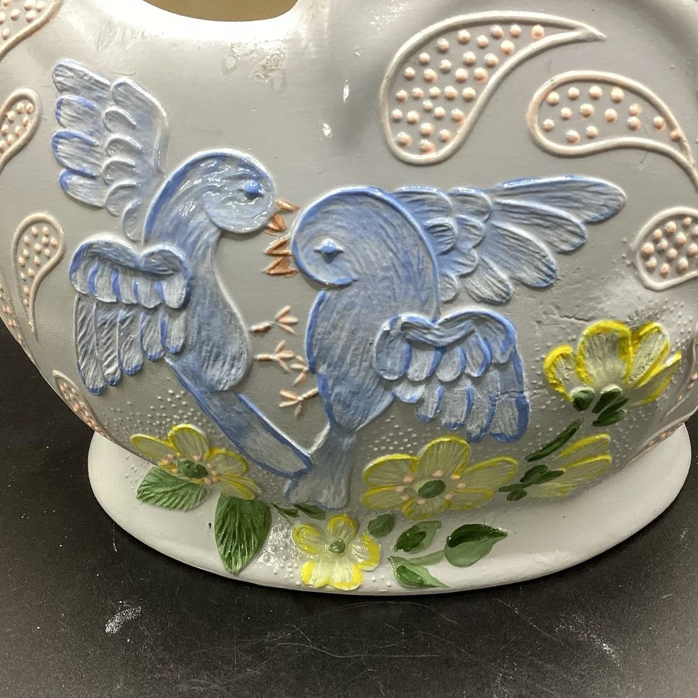 VTG Hand Painted Vase Flower Pot with Bluebirds‎ Motif 5.5